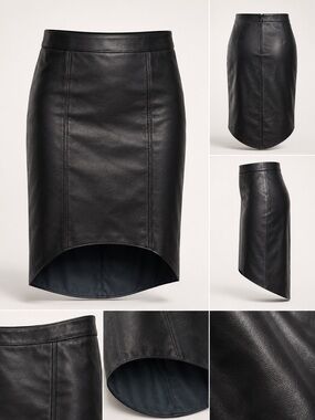 Trouve Black Asymmetrical 100% Leather Pencil Skirt
